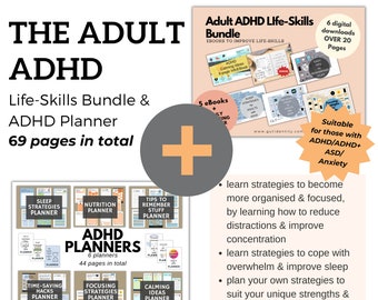 Adult ADHD Life-Skills Bundle and Planners Templates -69 Pages of Printable Educational Resources  for Planning for School - Study - Work