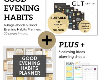 14-Page Planner & 6 page eBook- Good Evening Habits -Journal- Templates- Life skills- Planning - Educational Resources -Self-Care- Printable