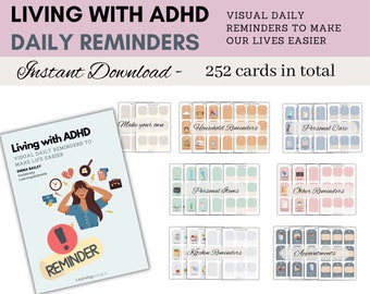 ADHD Visual Reminder Cards - Living with ADHD -Single-Use License- 252 cards –Printable Resources for Adults & Teens with ADHD, Adhd Visuals