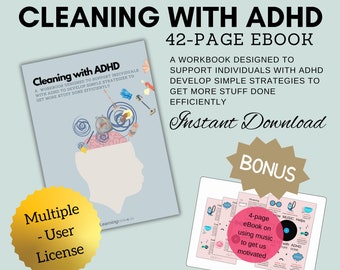 Cleaning with ADHD -Multiple-Use License- 42-page eBook + Adhd planner–ADHD Printable eBook for Adults & Teens with ADHD, Adhd Resources