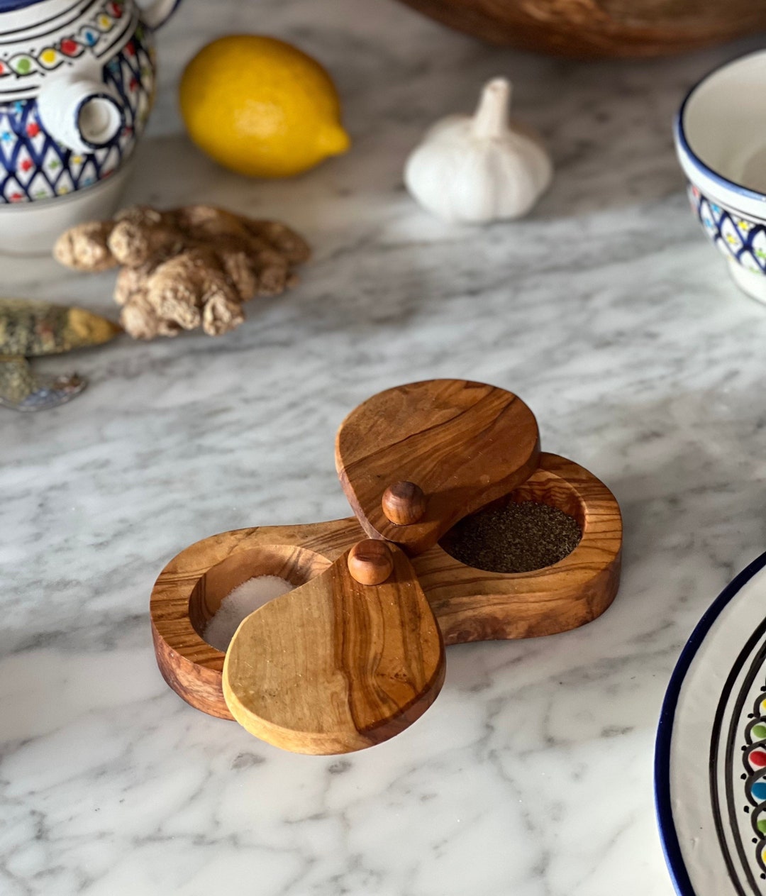 Salt and Pepper Cellar With Pivoting Lids Salt and Pepper Container