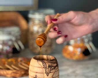 Honey Pot with Dipper | Honey Container | Honey Jar | Rustic Wood | Natural Wood | Honey Dipper | Honey keeper | gift