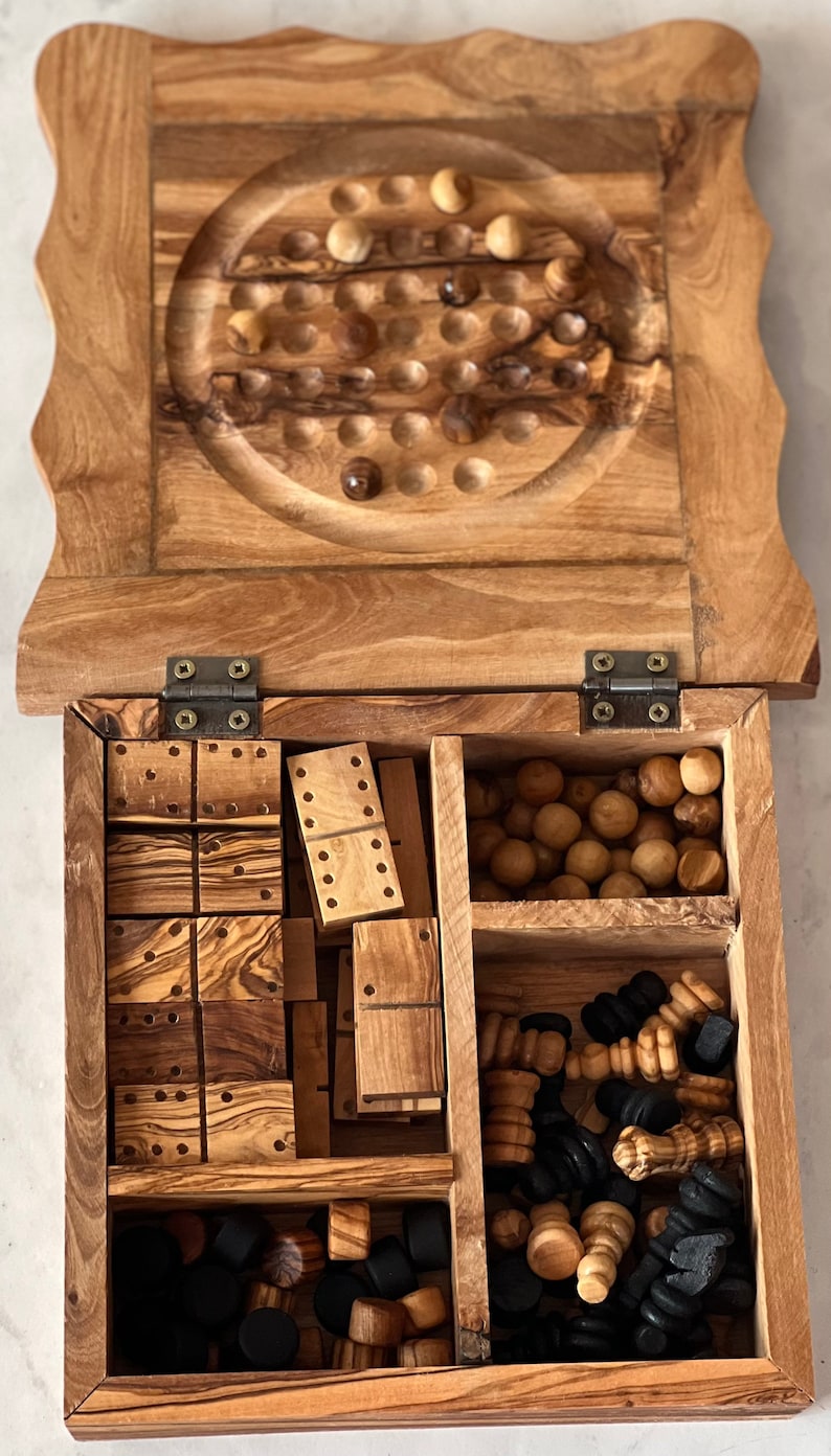 4 in 1 Wooden Board Game Chess Checker Solitaire | Etsy