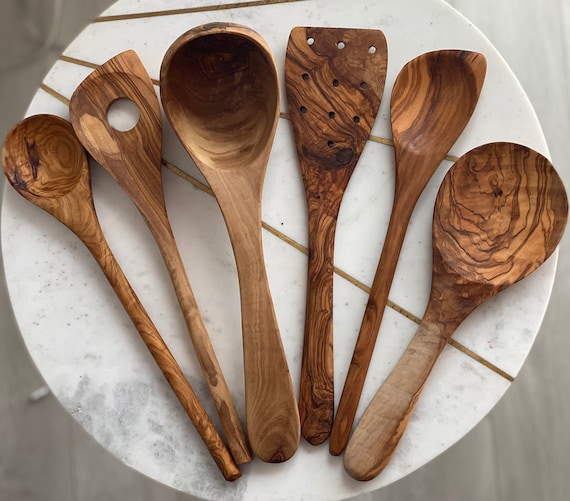 Ensemble d'ustensiles - Louche, grande cuillère, cuillères de cuisine,  spatule, ustensiles en bois personnalisés, ustensiles de cuisine en bois