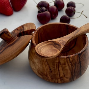 Personalized wooden spice bowl, wooden sugar bowl, wooden bowl with spoon , Christmas gift , gift for her , gift for him, birthday gift