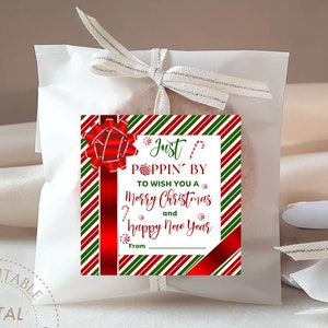Afdrukbare Merry Christmas-tag, kom gewoon even langs om je prettige kerstdagen en een gelukkig nieuwjaar te wensen, cadeaulabel voor de feestdagen, seizoenswenstag