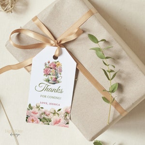 Pink Floral Tea Party Thanks For Coming Tags, Delicate Cup Gift Tags for Party Favors, Memorable Tea Party Souveni, Pink Floral Tea Cup Tags