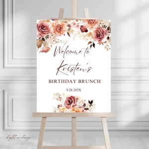 Bearbeitbares Herbst Blumen Geburtstag Willkommensschild, Herbst Blumen Brunch Willkommensschild, Elegantes Blumen Eingangsschild, Brautbrunch, Eingangsposter