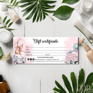 Plantilla de certificado de regalo de maquillaje y spa de lujo elegante, vale de regalo de belleza personalizable, regalo perfecto para ocasiones especiales, regalo de belleza de spa