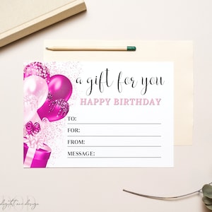 Happy Birthday Editable Gift Certificate Hot Pink Balloons Party