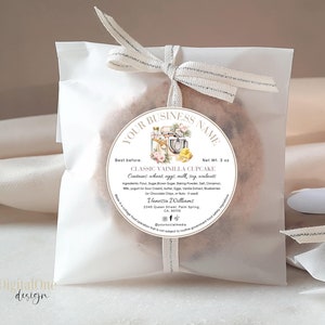 Modèle d'étiquette circulaire modifiable, étiquette ronde de loi sur les chalets, mélangeur floral, étiquettes d'ingrédients pour aliments, essentiel pour la boulangerie maison, ingrédient de produit