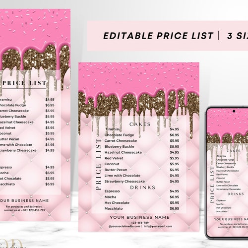 Editable Bakery Price List Template Dessert Frosting Sweet Etsy
