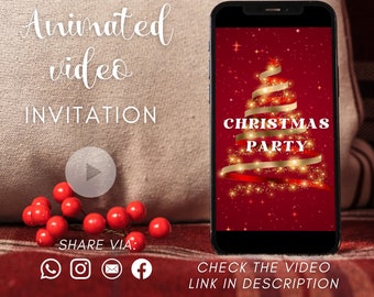 Christmas Party Animated Video Invitation, Annual Holiday Party Evite, Electronic Invite, Cocktail & event Invite, Christmas tree ornaments