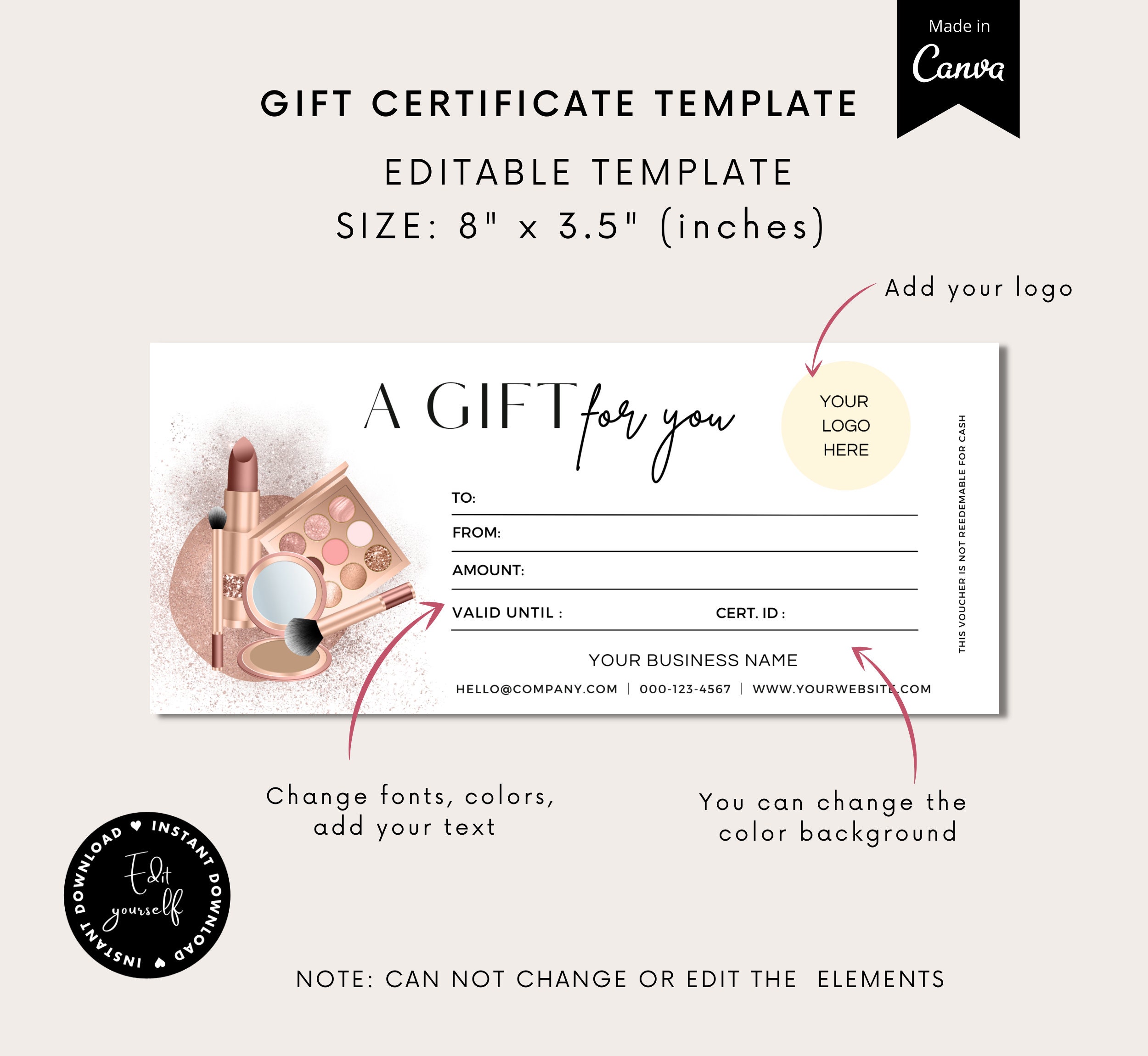 Gift Certificate Template Printable Cosmetic Gift Voucher | Etsy