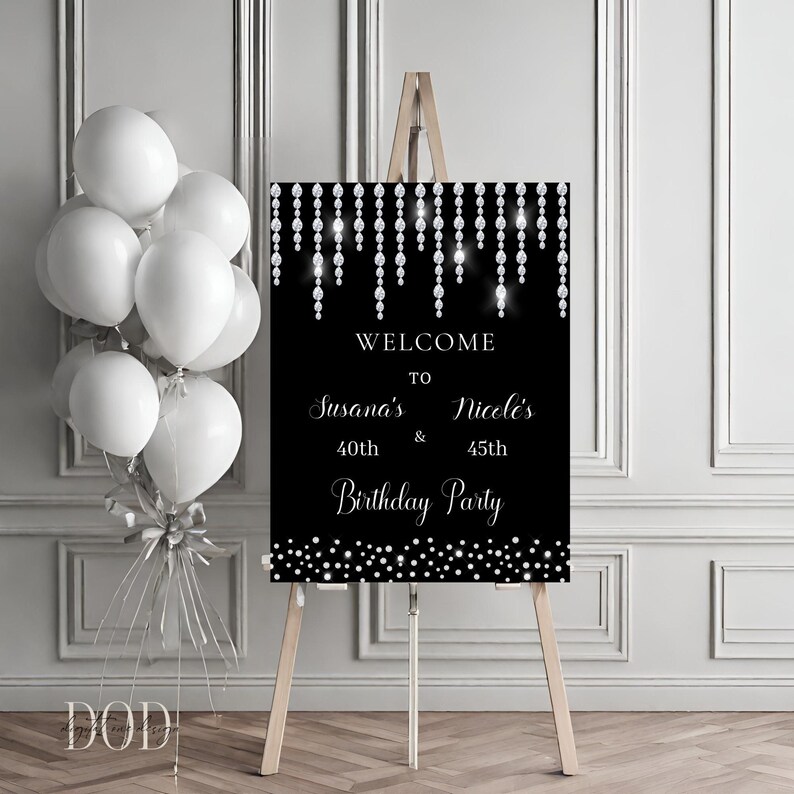 30th Birthday Welcome Sign - Black & White Canvas Personalized Banner