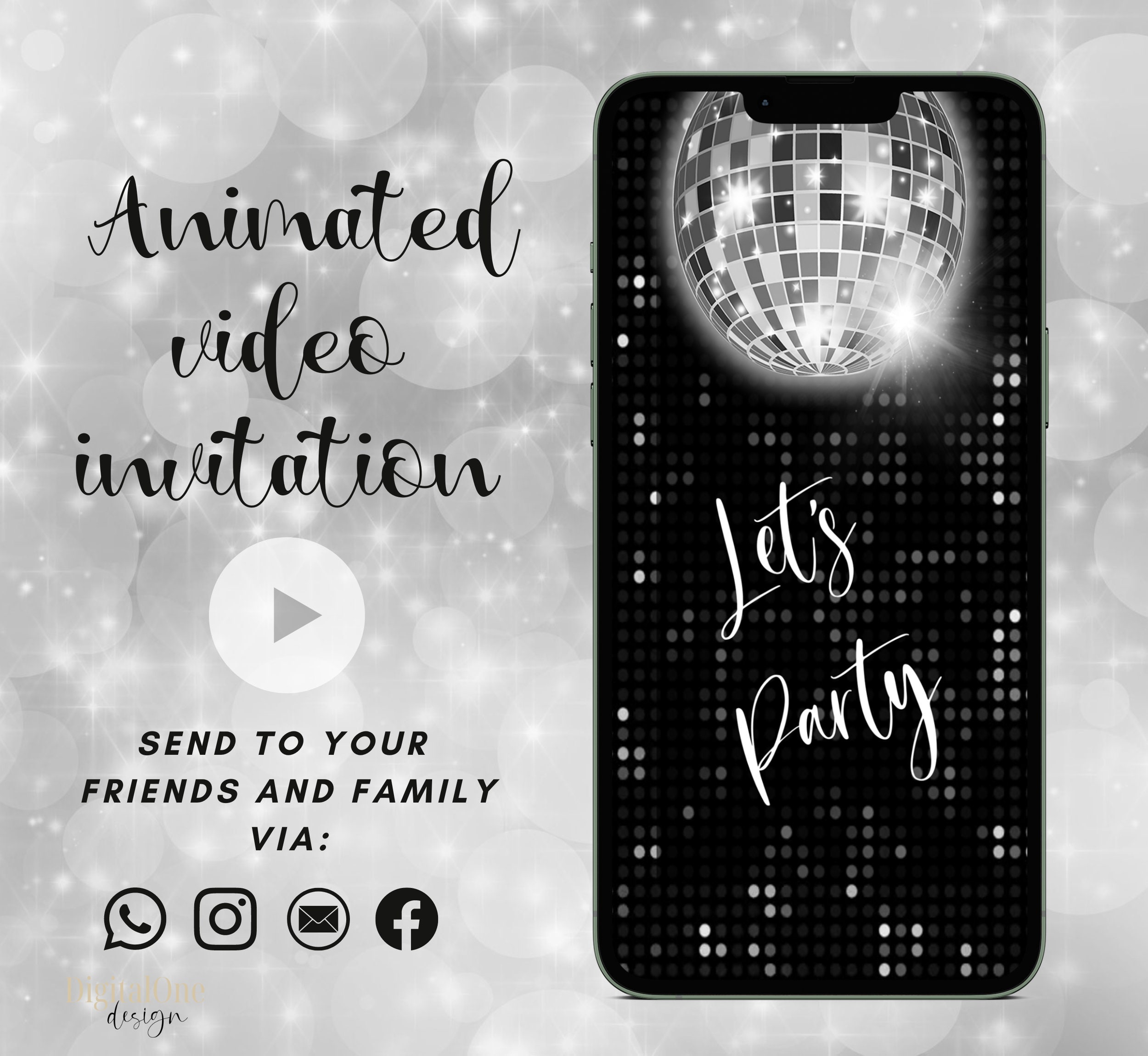Animated Birthday Invitation, Video Birthday Invite, Disco Party
