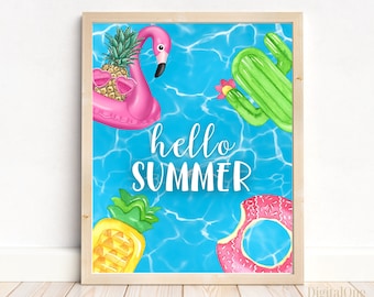 Hello Summer Pool Party Printable Sign, Pool Party Sign, INSTANT DOWNLOAD, Pool Party Decorations, Floats Pool Sign, Summer Decoration