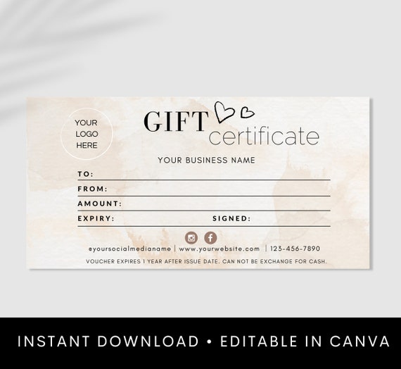 Gift Certificate Template Printable and Edit Gift Card Etsy