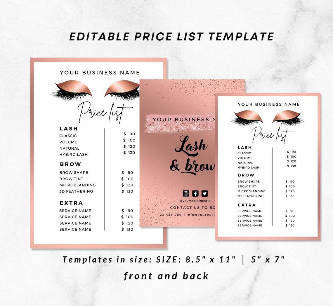Lash Price List Template Price List Flyer Editable Price Etsy España