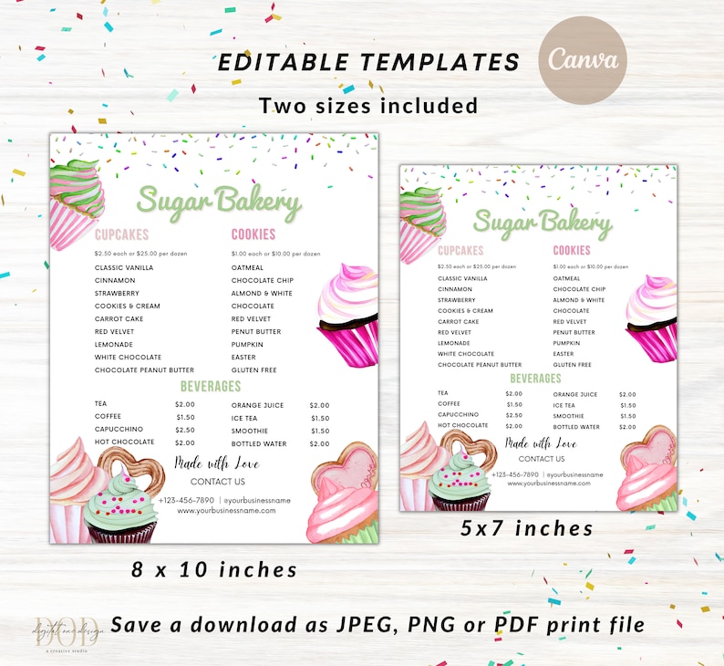 Bakery Price List Template, Cupcake Cookies Bakery Menu Sheet, Dessert