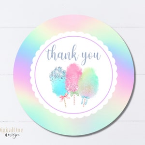 Zuckerwatte-Dankesanhänger, druckbarer Zuckerwatte-Geburtstagsparty-Gastanhänger, SOFORT-DOWNLOAD, Geschenk für süße Leckereien, Regenbogen-Geschenkanhänger rund