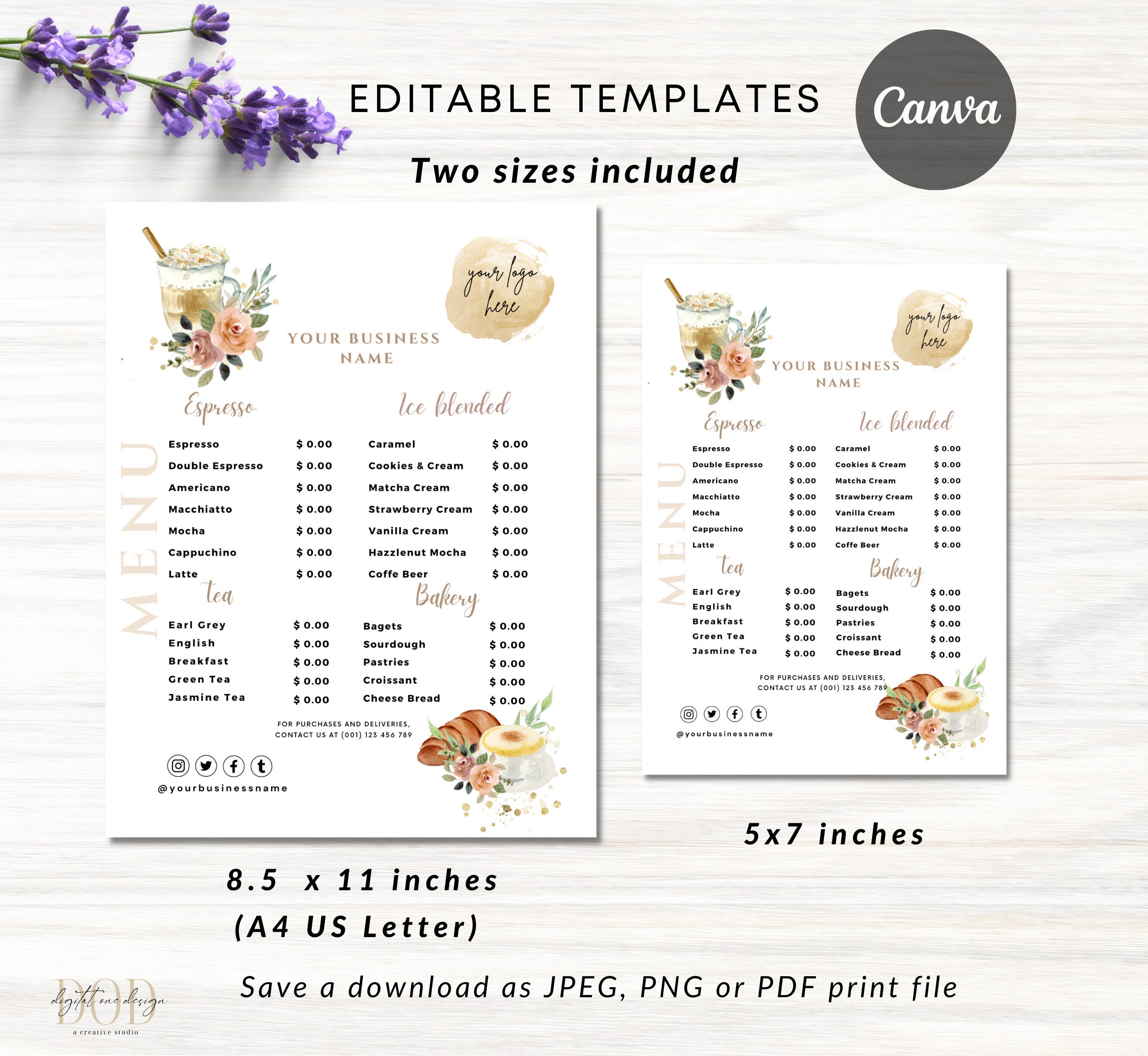 Coffee Shop Price List Template, Coffee Menu Template, Editable Menu