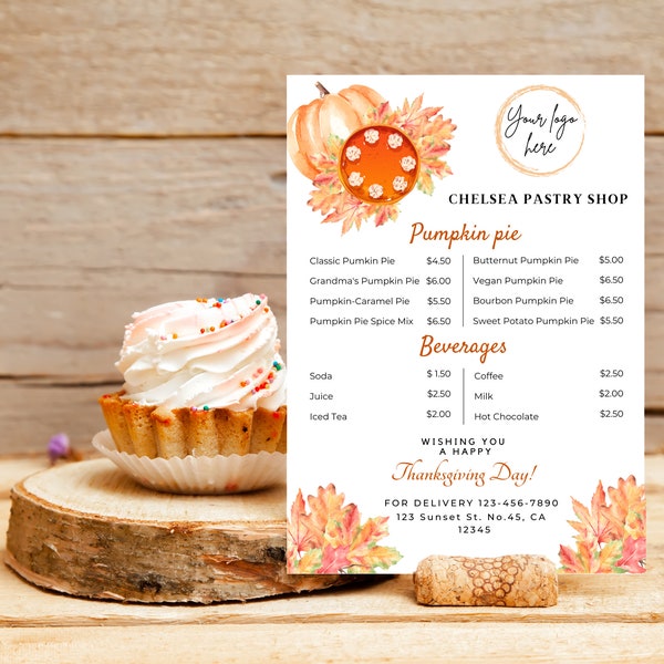 Fall Pumpkin Price List, Editable menu Template, Pumpkin Pie, Instant Download, Small Business, Bakery Price Sheet, Printable Menu template