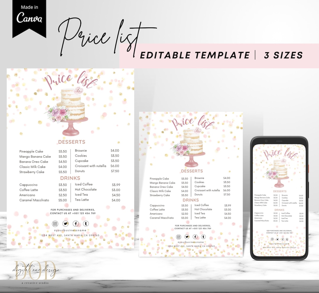 Editable Bakery Price List Template Dessert Menu Sign Coffee - Etsy