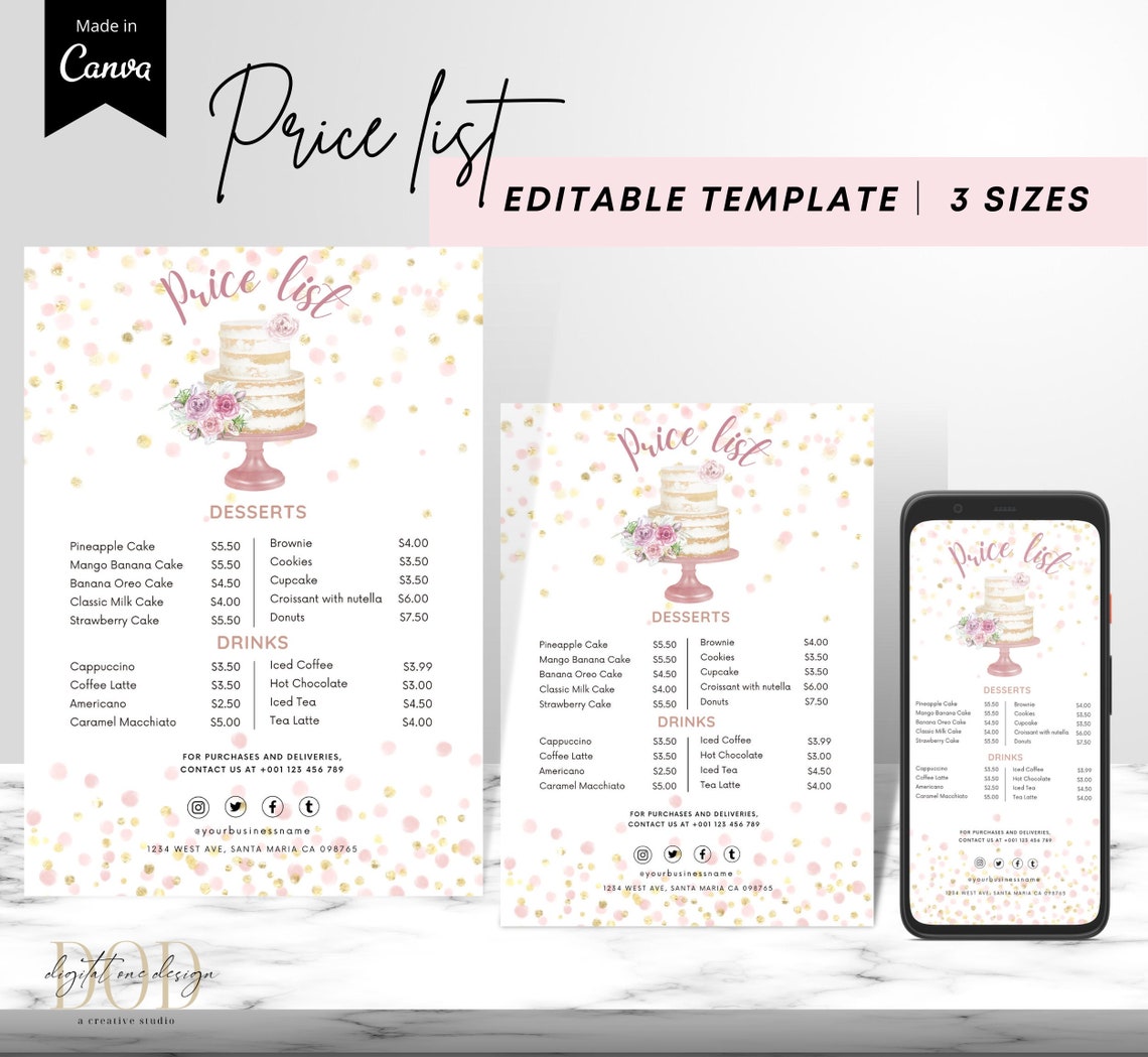 Editable Bakery Price List Template Dessert Menu Sign Coffee - Etsy