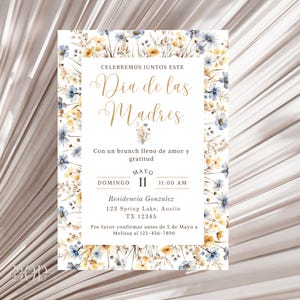 Plantilla de invitación para el Día de la Madre con flores silvestres, invitación para un brunch con flores silvestres, invitación para un brunch con flores silvestres, celebración del Día de las Madres