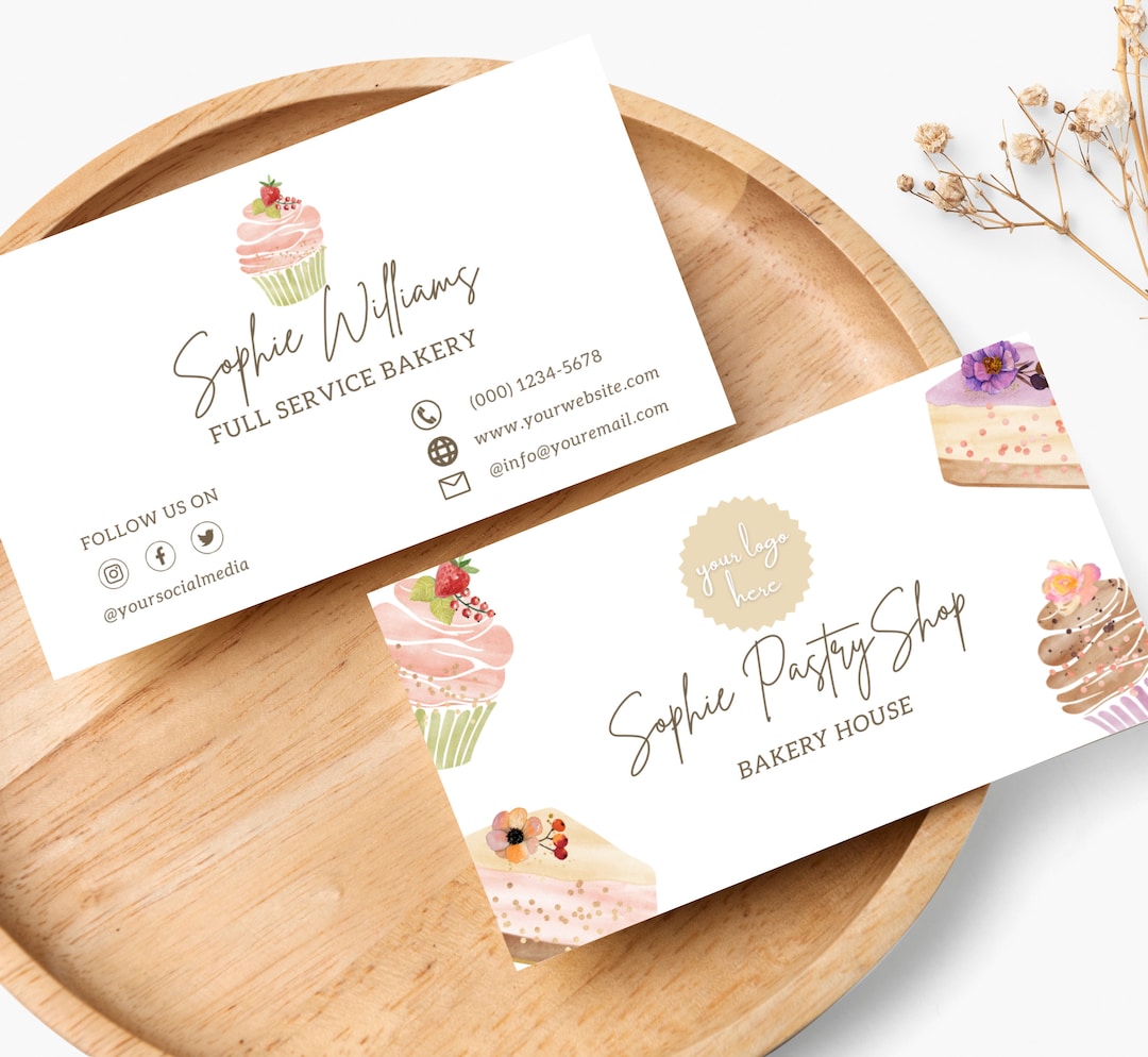 Bakery Business Cards, Editable Printable Business Cards, Pastry Sweet ...