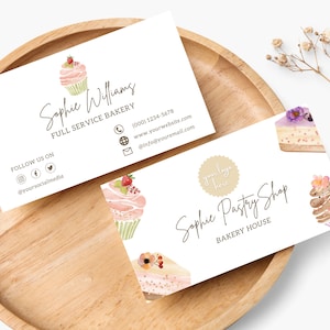Modèle de Cartes de visite de boulangerie, Cartes de visite imprimables modifiables, Pâtisserie, Cupcakes, Gâteaux, Téléchargement immédiat, Modèle de Cartes de visite pour desserts