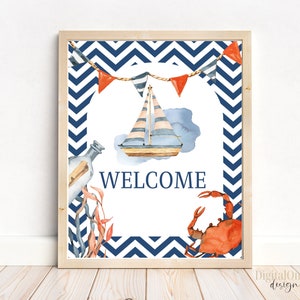 Nautical Welcome Printable Sign, Nautical Baby Shower, Sailboat Sign ...