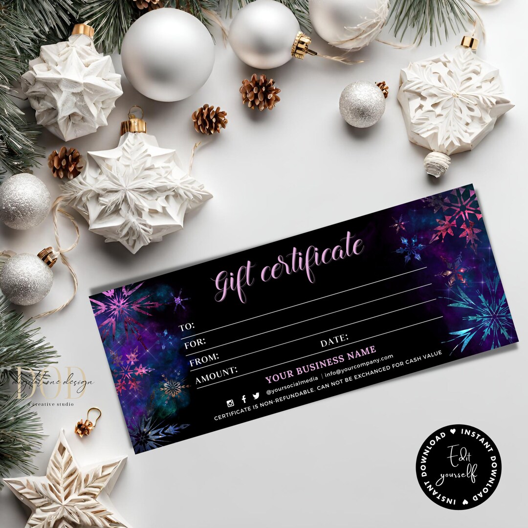 Snowflake Gift Notes Snowflake Gift Certificate Template, Winter Gift Certificate, Christmas ...
