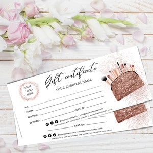 Beauty Makeup Gift Certificate Template, Printable and Editable Gift ...