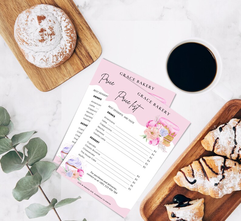 Bakery Price List Template, Cupcake Price List, Dessert Menu Template