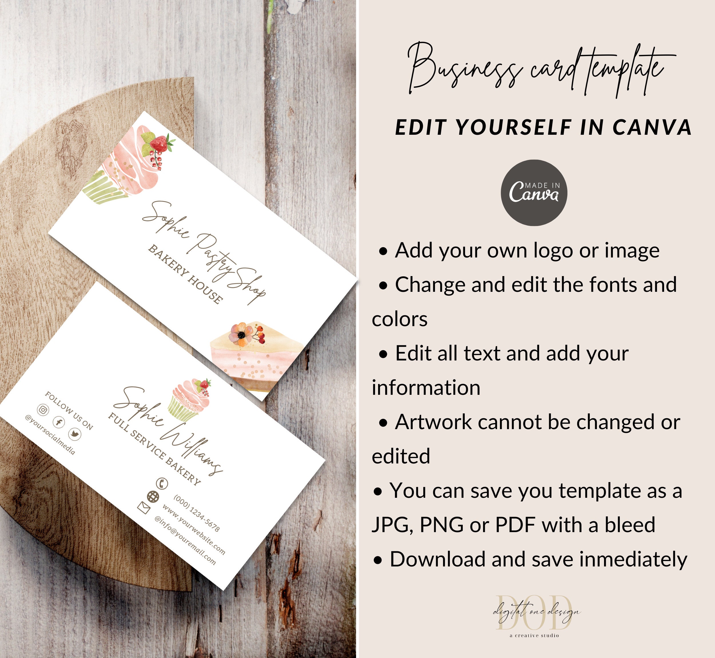 Bakery Business Cards Editable Printable Business Cards - Etsy