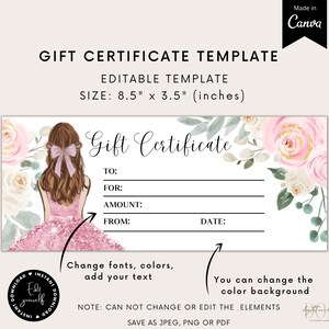 Gift Certificate for Girls, Quinceañera Gift Voucher, 15th Birthday ...