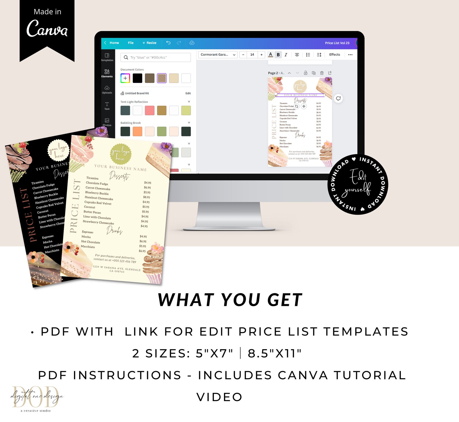 Dessert Price List Template Editable Menu Template Bakery Etsy UK