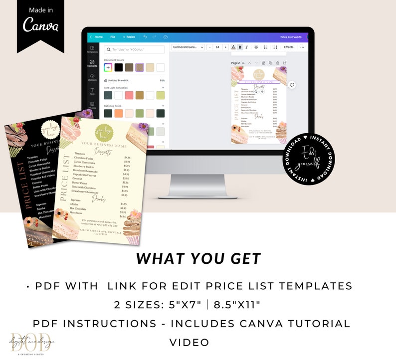 Dessert Price List Template Editable Menu Template Bakery Etsy UK