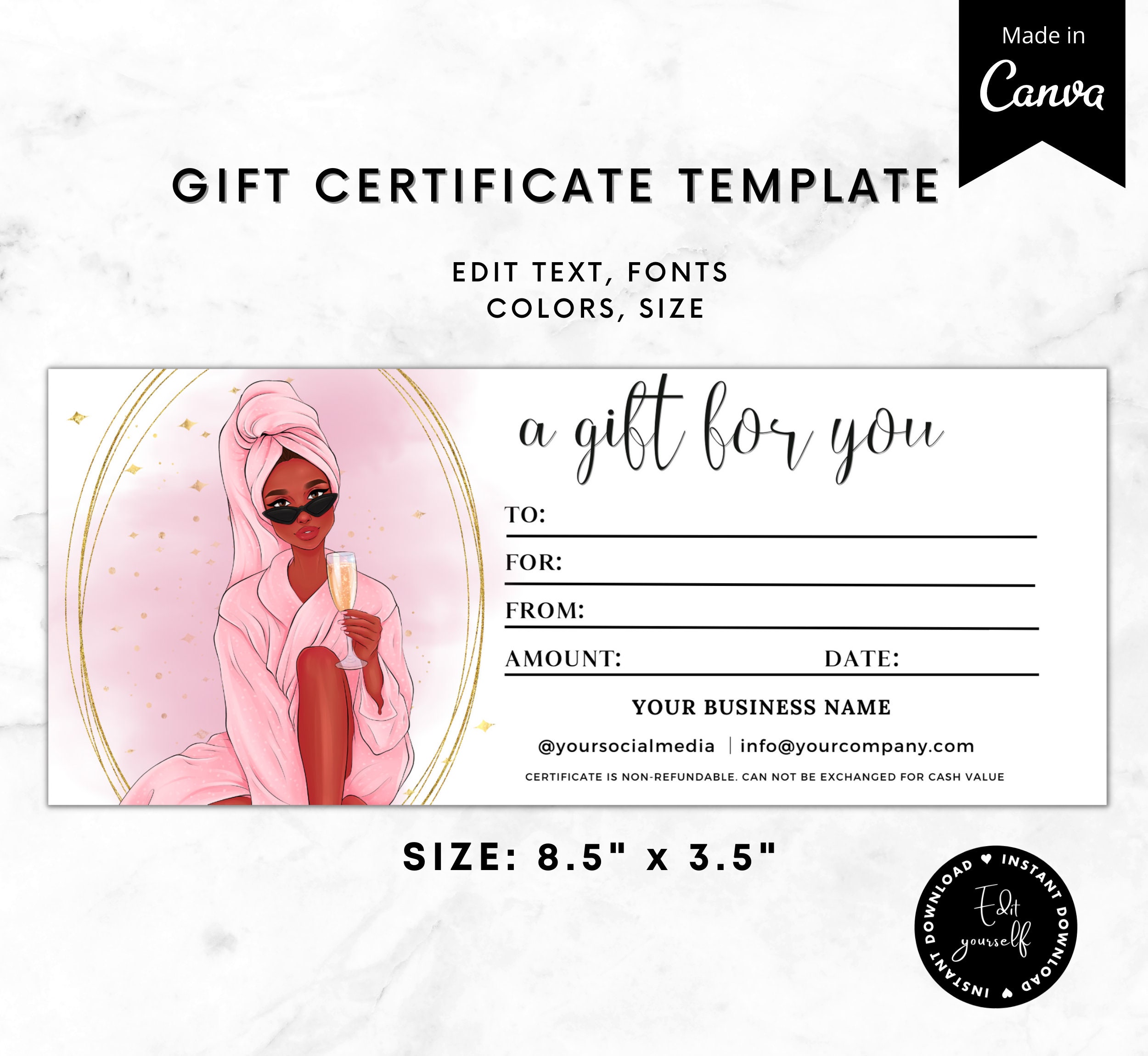 Luxury Spa Gift Certificate Printable Template, A Gift for You, Perfect ...