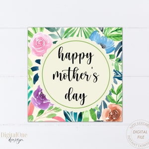 Étiquette imprimable Joyeuse fête des mères, étiquette cadeau floral coloré, téléchargement immédiat, étiquette de cadeau fête des mères, étiquette à biscuits pour maman, emballage de biscuits