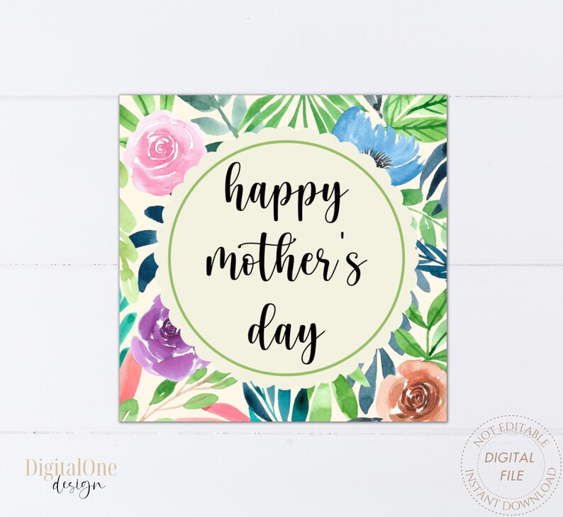 Happy Mother's Day Printable Tag, Colorful Floral Gift Tag, Instant ...