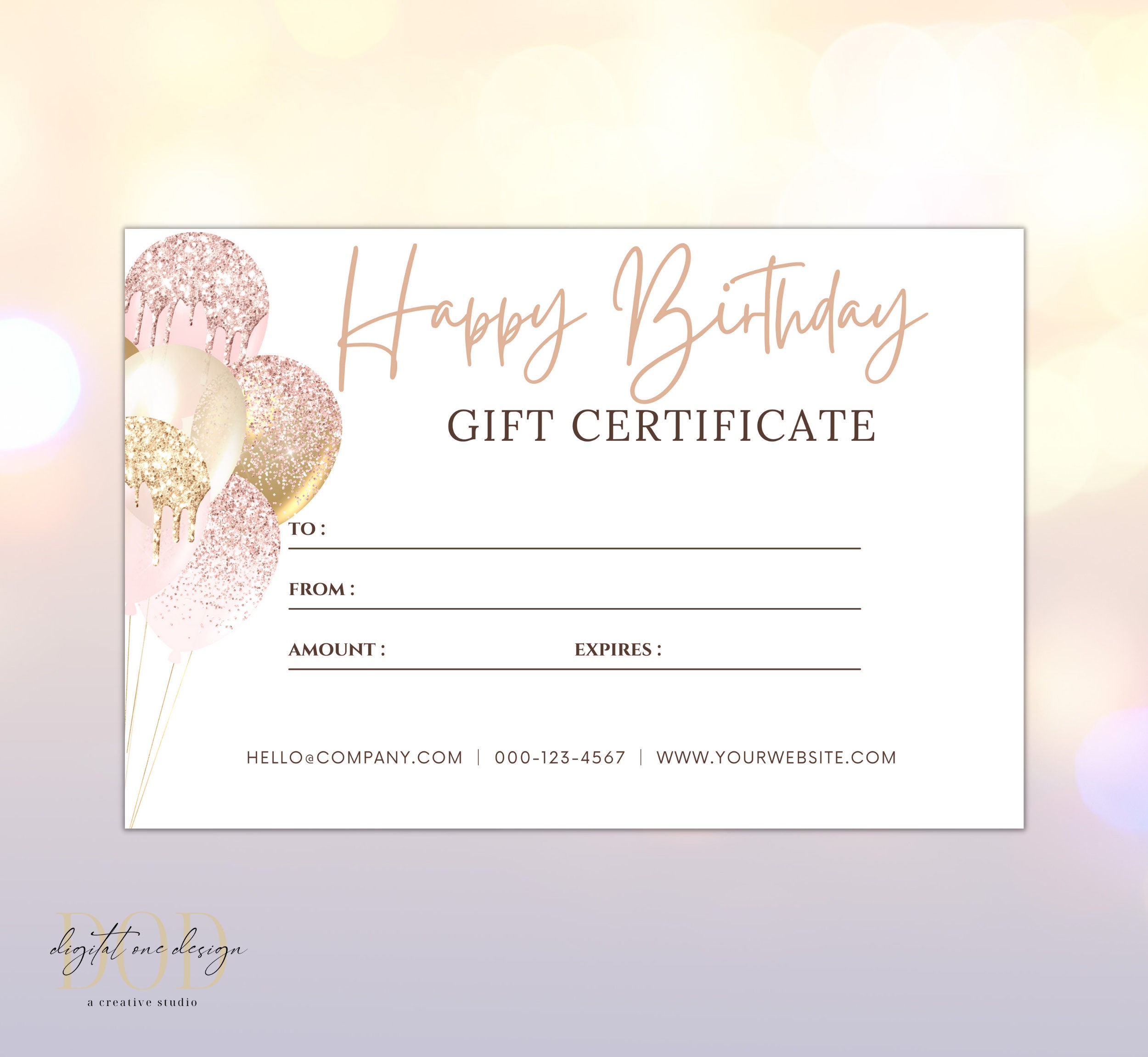 Gift Certificate Template Editable Printable Happy Birthday Etsy