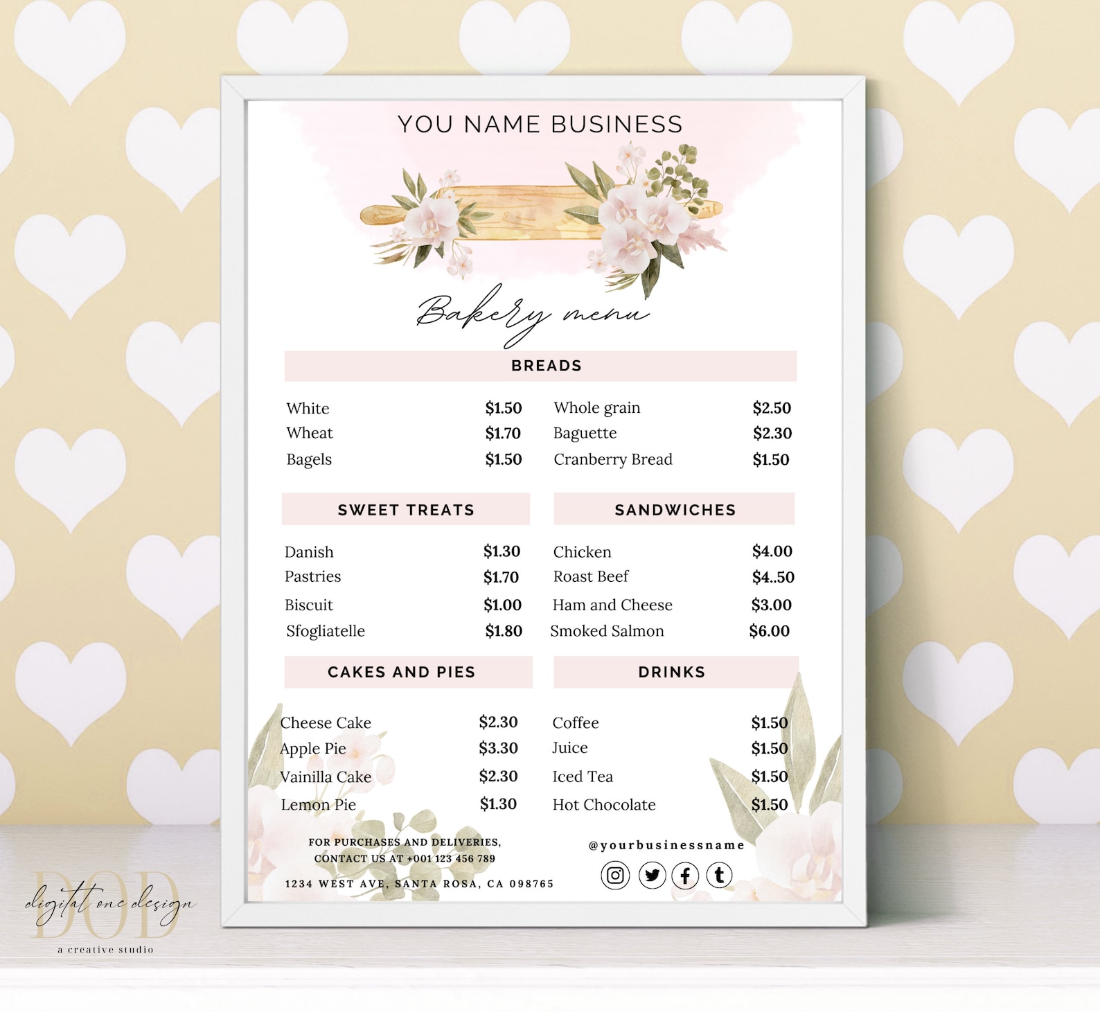 Bakery Price List Template, Coffee Shop Menu Printable, Pastries