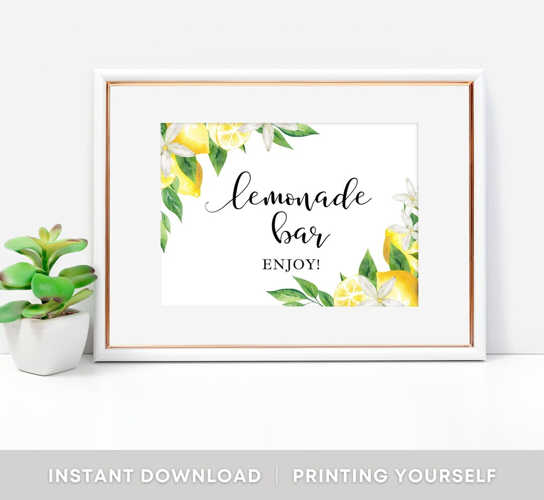 Lemonade Bar Party Sign, Lemon Citrus Drinks Table, Lemonade Drinks ...