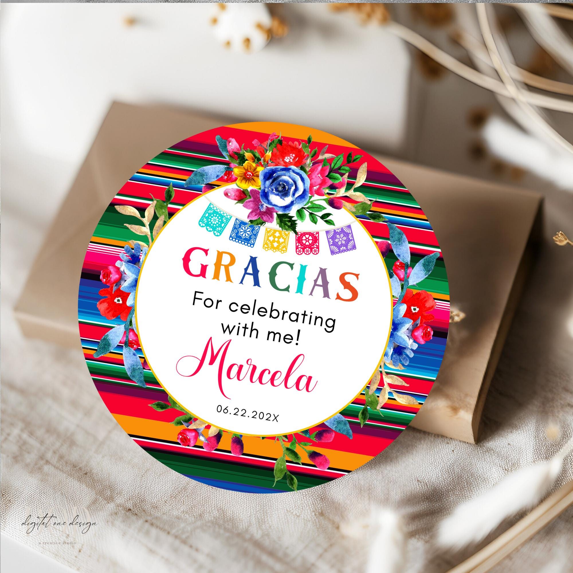 Editable Mexican Thank You Tag, Colorful Fiesta Party Decor