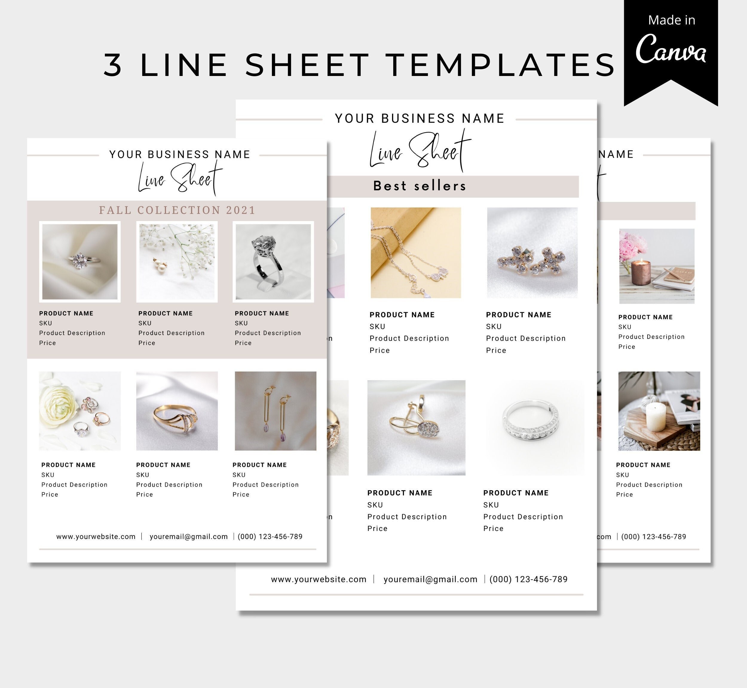 Modern Line Sheet Template, Retail Product sheet, Price list template, Editable Wholesale  Line sheet, Minimal Wholesale Catalogue