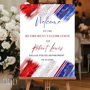 Editable Retirement Welcome Sign, American Flag Brush Stroke Design, Perfect for Army, Navy, Air Force, Police Parties, Special Celebration