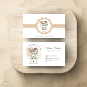 Bäckerei Visitenkarten Vorlage, DIY bearbeiten Bäckerei Visitenkarte, Anpassbare Visitenkarte, Mixer Baker Floral, Small Business Selbstgemacht Süß